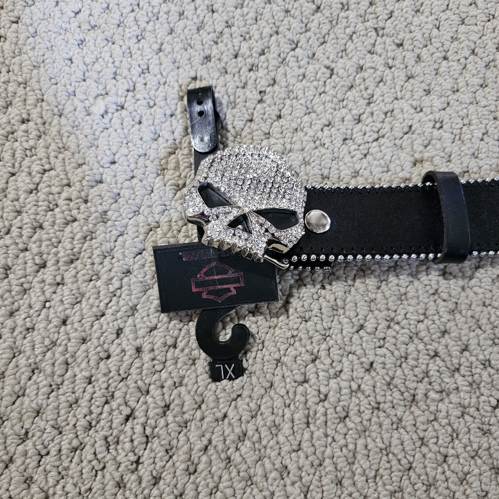 Studded Black Belt with Skull Buckle